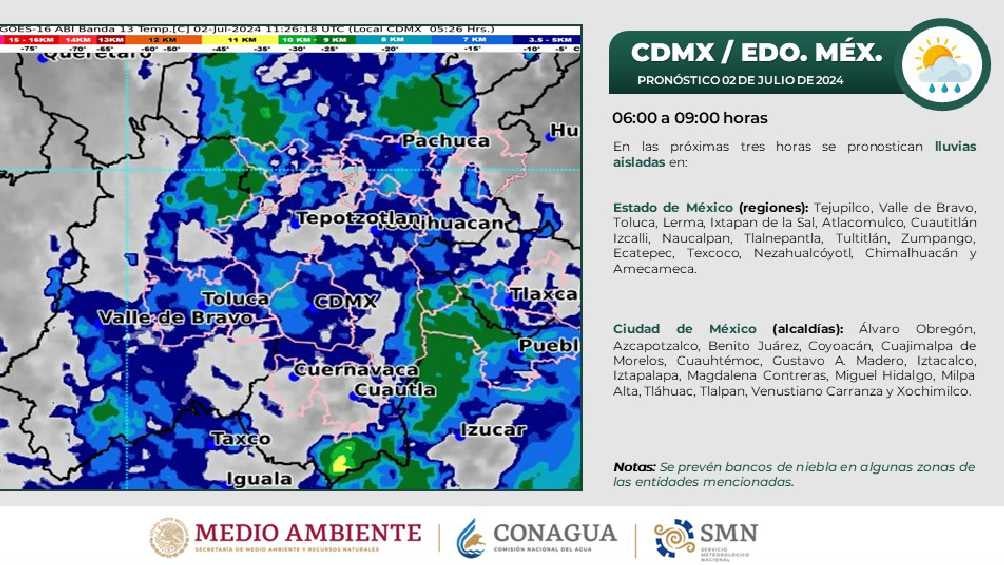 Gran parte del país, incluida la Ciudad de México, continuará con precipitaciones. 