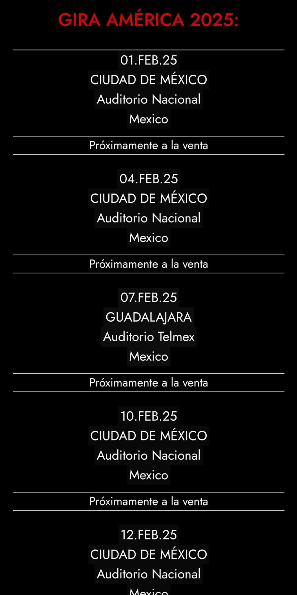 Estas son las fechas de Sabina en México.