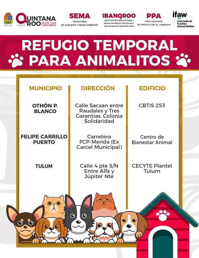 Se instalaron tres refugios para los animales en Quintana Roo.