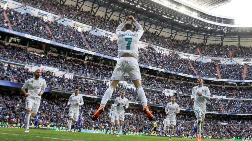 Cristiano celebra un gol con el Madrid