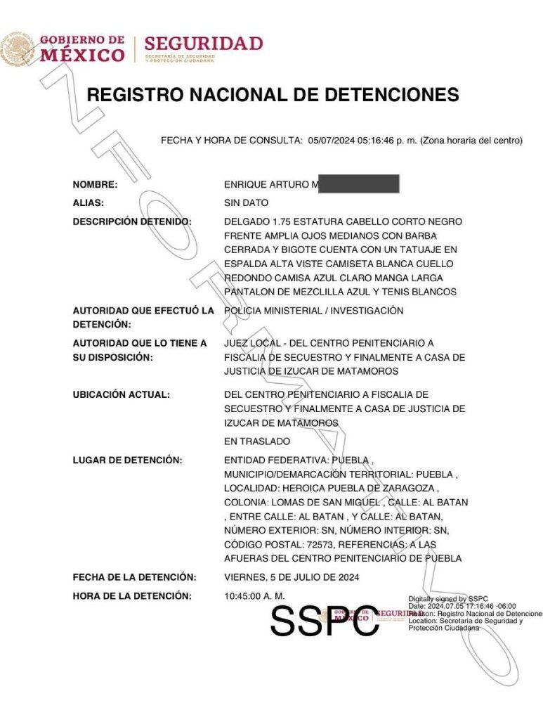 La policía de investigación antisecuestros lo detuvo ayer.