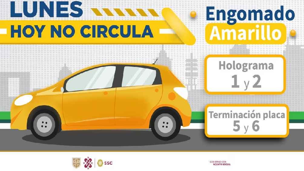 Autos engomado amarillo, holograma 1 y 2, con terminación de placas 5 y 6 no circulan. 