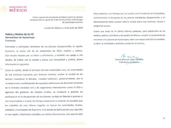 Reporte de AMLO en el caso Ayotzinapa