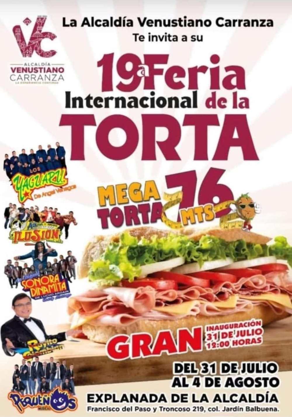 Varios grupos estarán amenizando la feria de la torta.