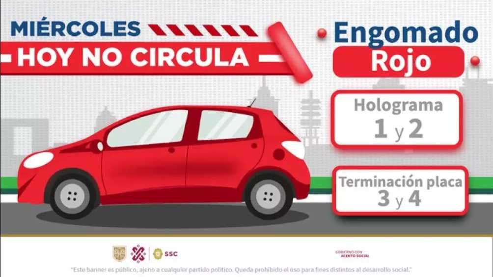 Autos engomado rojo, terminación de placas 3 y 4, con holograma 1 y 2, no circulan los miércoles. 