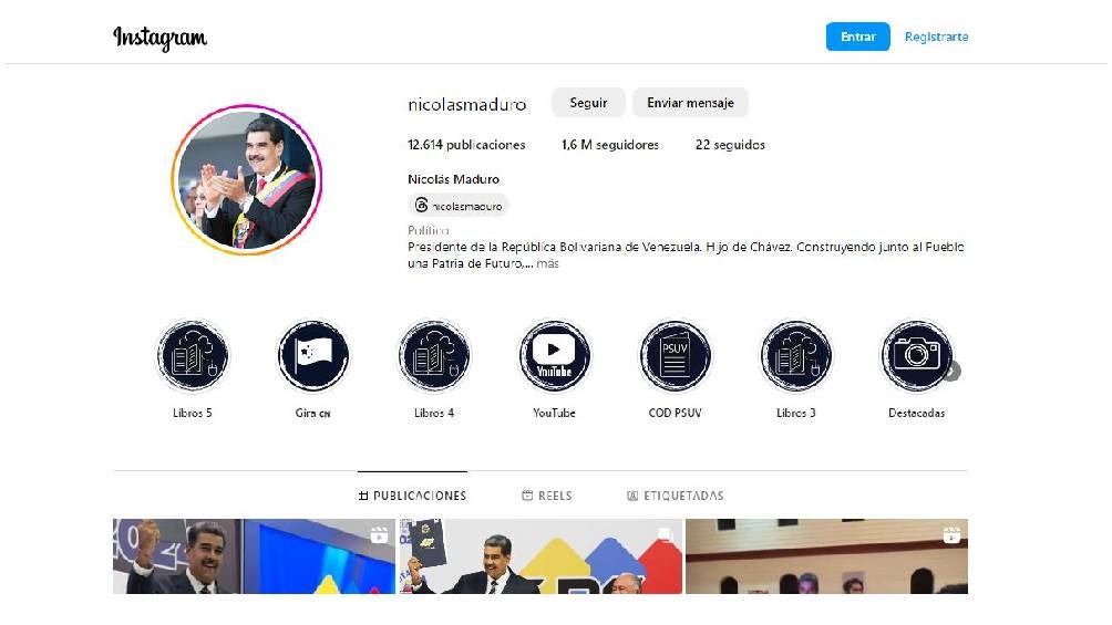 Nicolás Maduro nunca tuvo la insignia de verificación ni en Instagram ni en Facebook