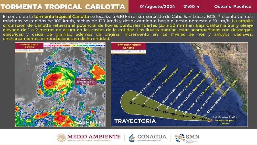 El ciclón tropical Carlotta provocará precipitaciones en el país. 