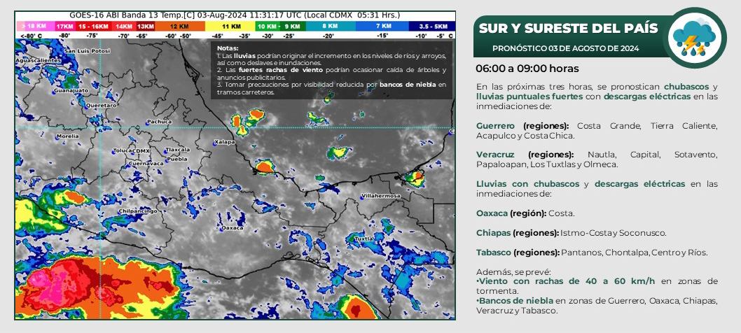 Se esperan fuertes lluvias en gran parte del territorio nacional.