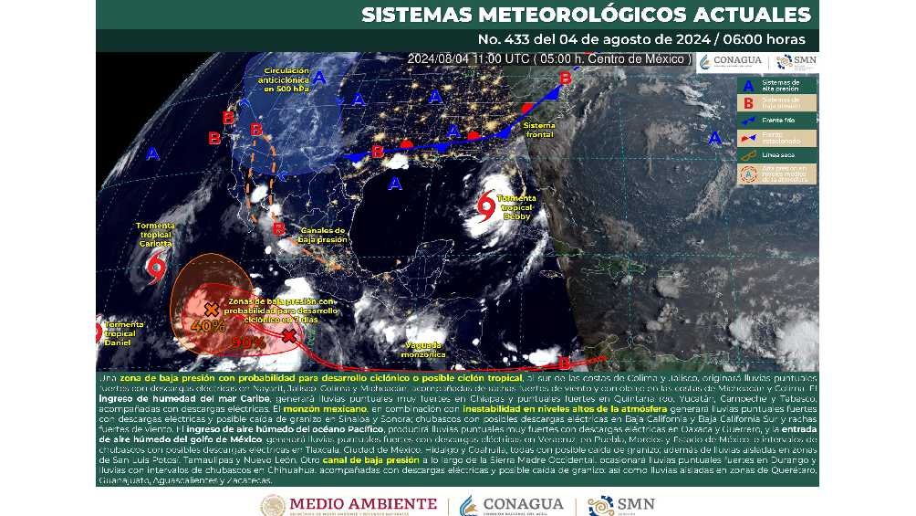 El SMN señala que hay una zona de baja presión en Colima y Jalisco. 