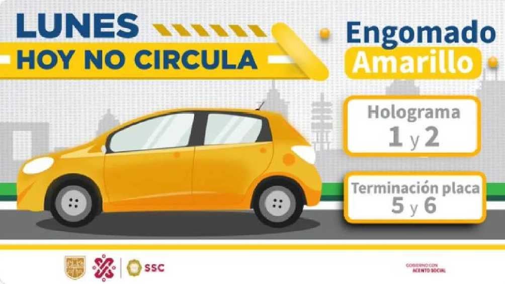 Autos engomado amarillo, holograma 1 y 2, con terminación de placas 5 y 6 no circulan.