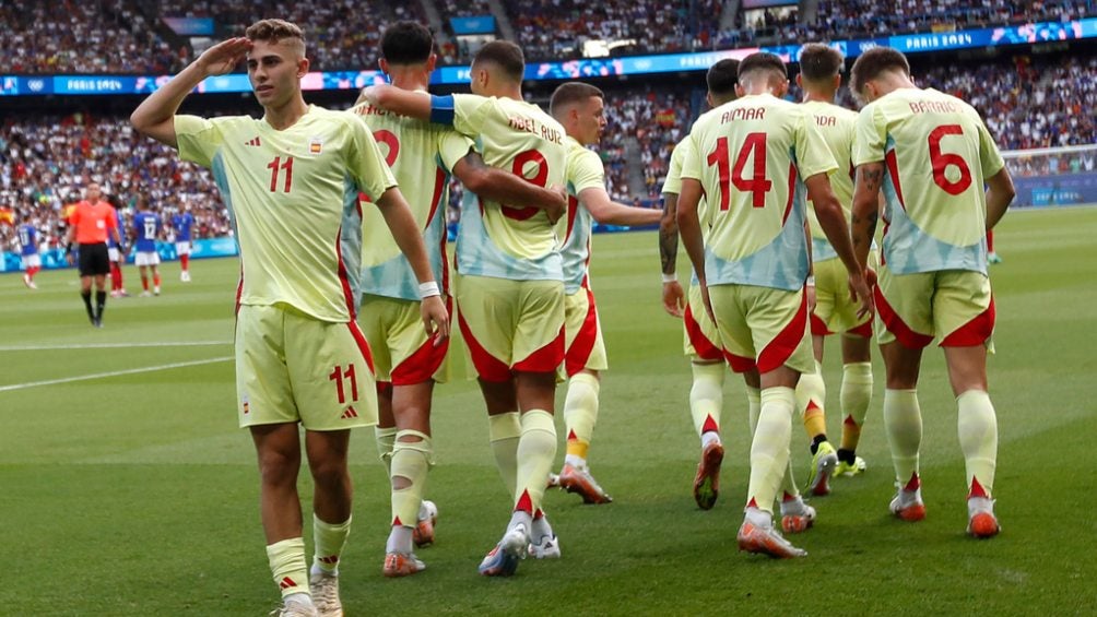 Celebración de España en gol de Fermín