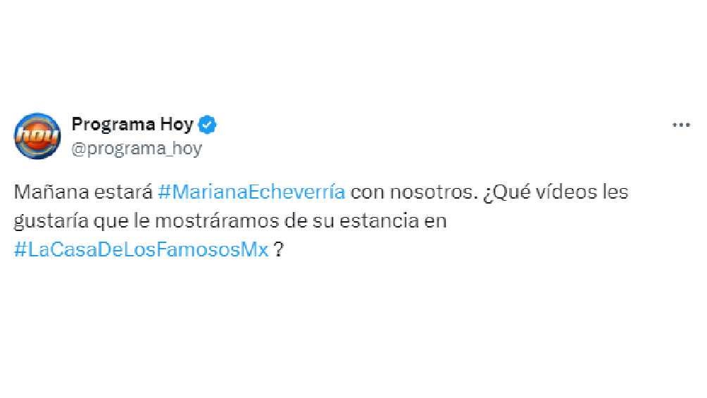 El programa Hoy confirmó la presencia de Mariana Echeverría para este martes. 