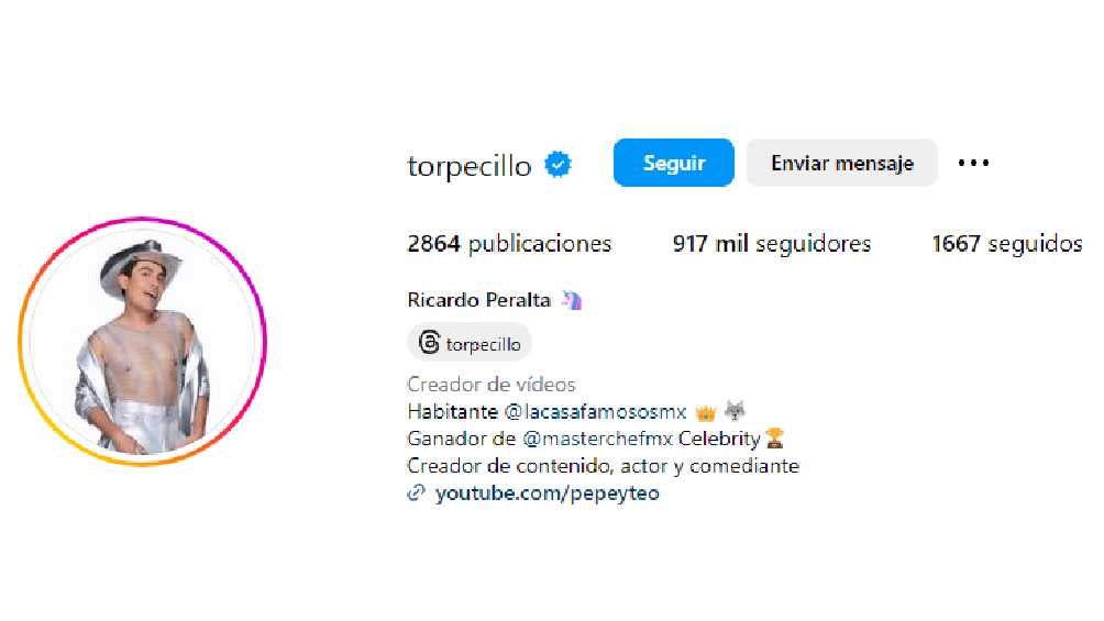 La cuenta de Ricardo Peralta en Instagram ha perdido miles de seguidores. 