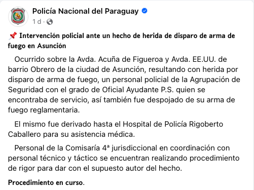 El comunicado de la Policía de Paraguay