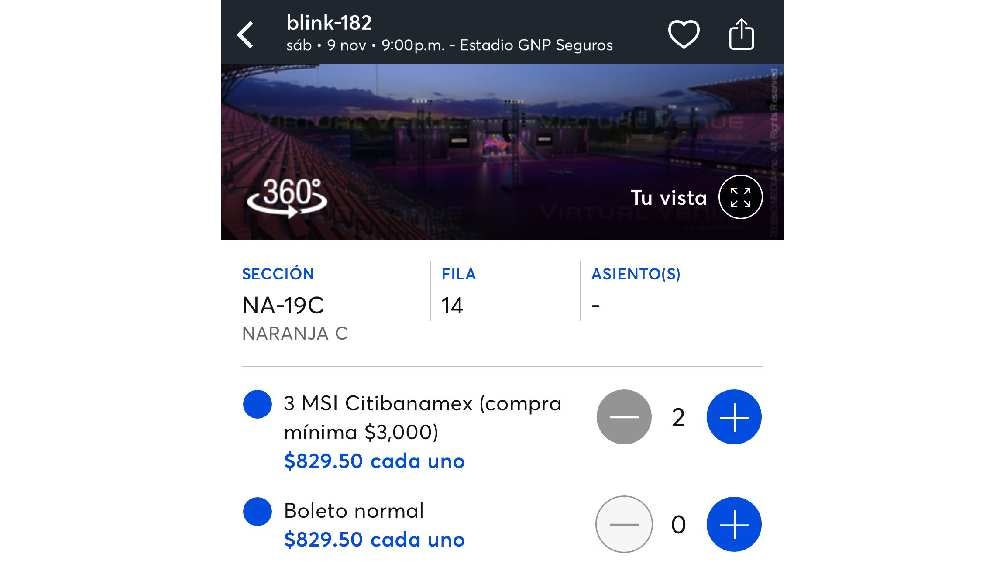 Ticketmaster agregó a su sitio la opción 'Tu vista 360°'. 