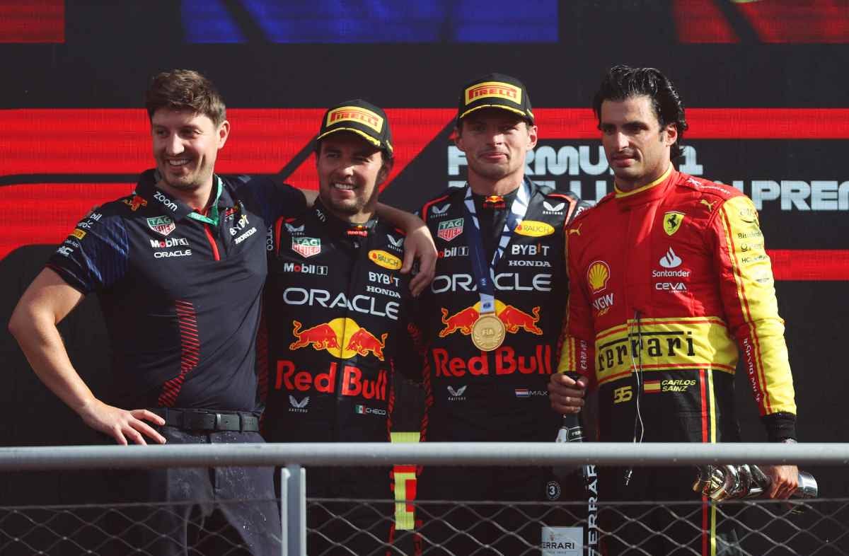 Checo, Max y Sainz subieron al podio en Monza en 2023 