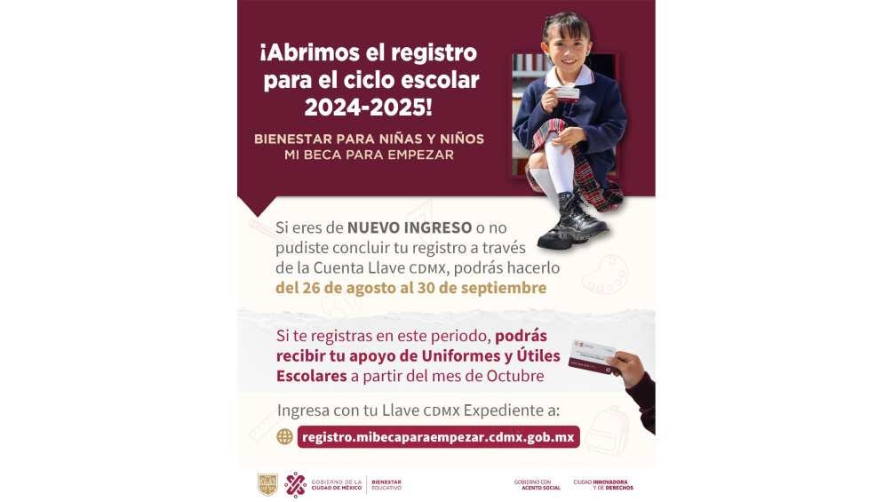 Del 26 de agosto al 30 de septiembre se realizarán los registros de la beca.