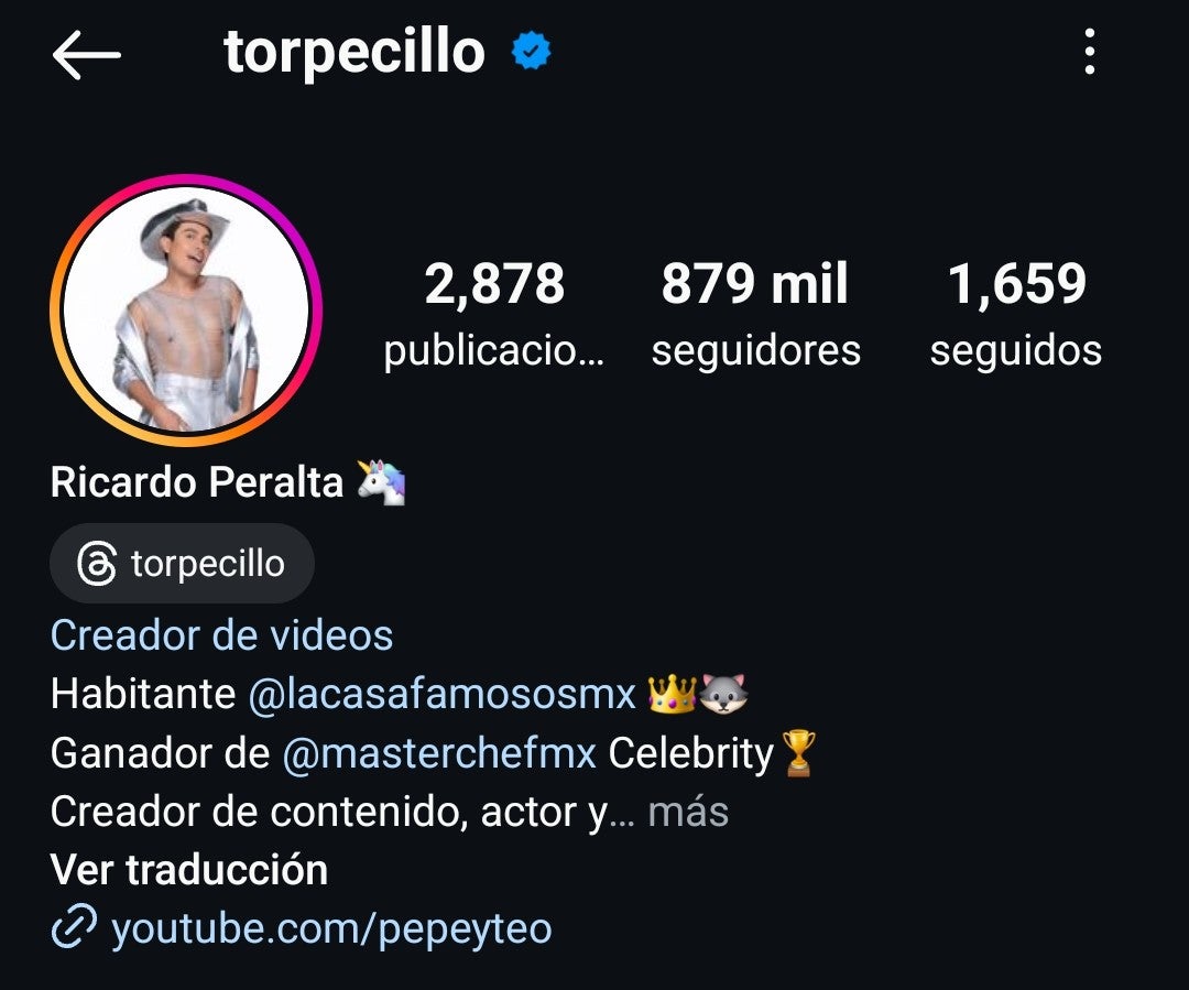 La cuenta de Instagram de Ricardo Peralta ha perdido más de 100 mil seguidores