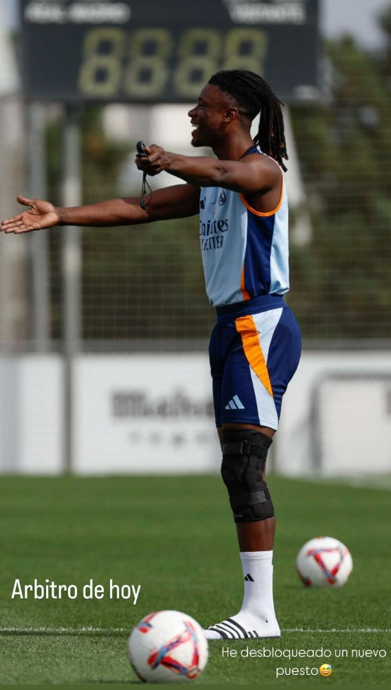 Camavinga de árbitro en entrenamiento del Real Madrid