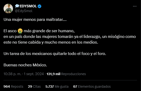 Figuras públicas como Edy Smol, mostró su rechazo hacía el comentario del participante, Adrián Marcelo.