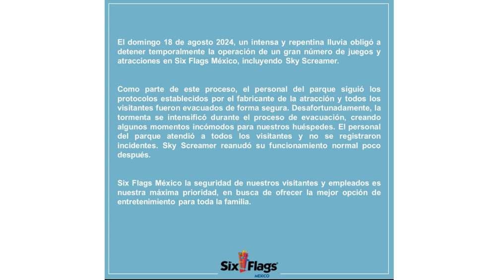 Six Flags México lanzó un comunicado explicando qué sucedió. 