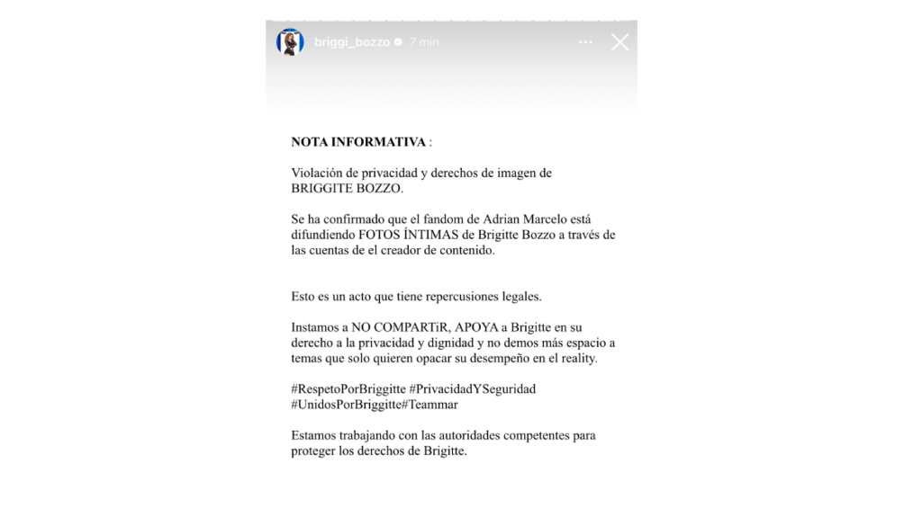 En las redes oficiales de Briggitte se difundió este comunicado. 