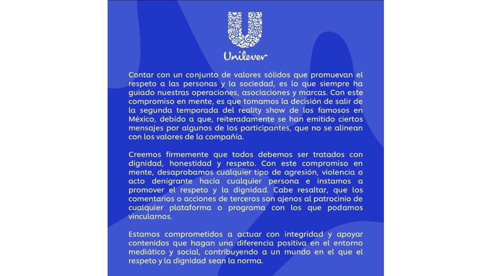 En los comunicados las marcas explicaron su rechazo a la violencia en el reality.  