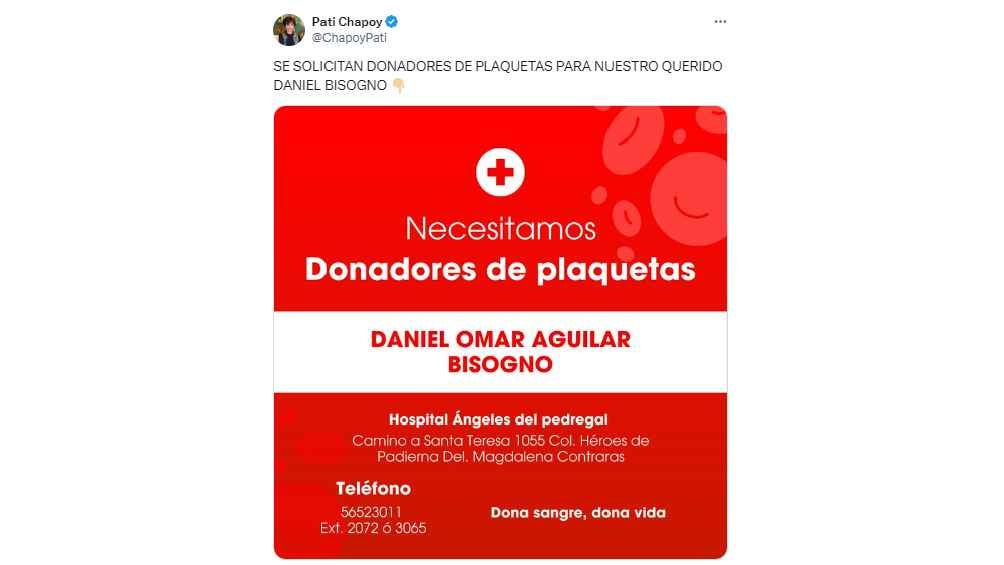 Pati Chapoy solicitó donadores de plaquetas para su compañero en Ventaneando. 