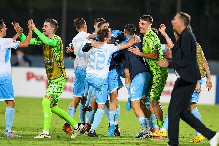 Jugadores de San Marino celebran la victoria ante Liechtenstein