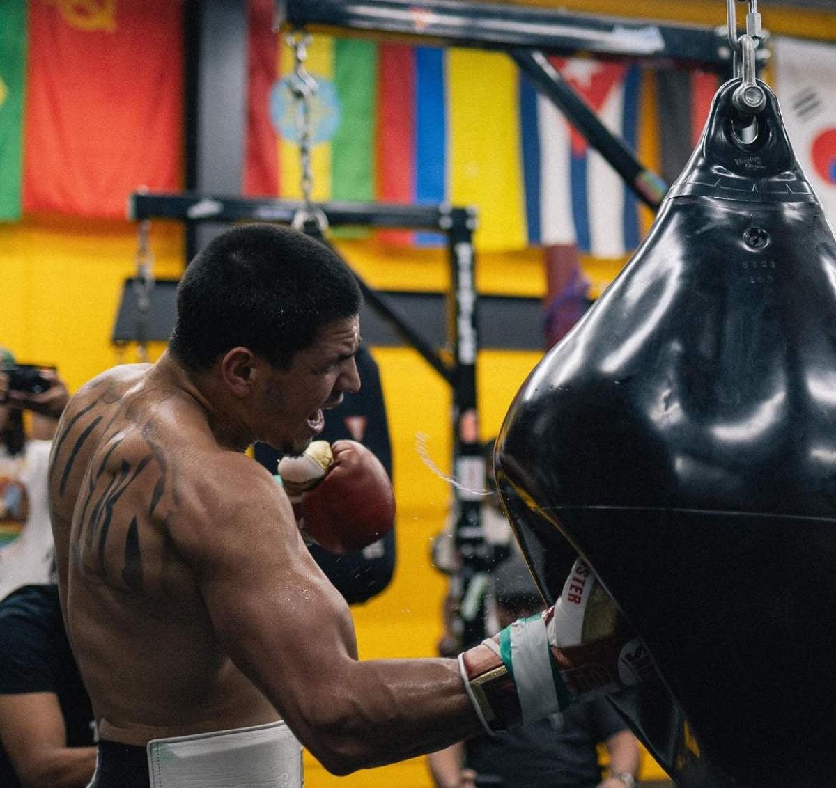 El pugilista entrenando 