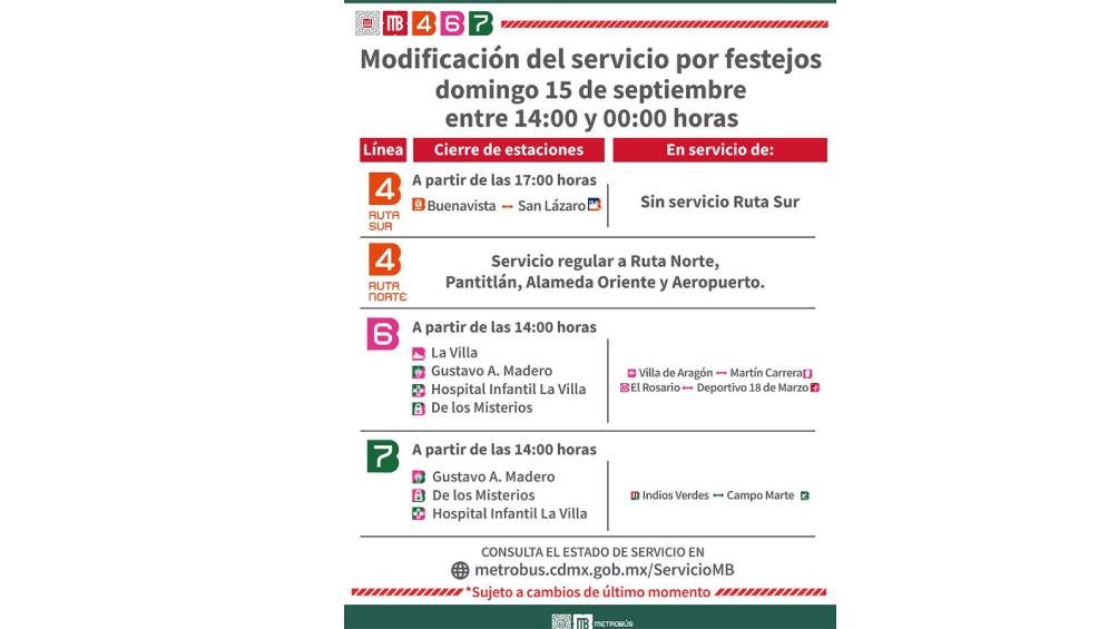 Modificación de horarios por festejos del 15 y 16 de septiembre en la red del metro. 