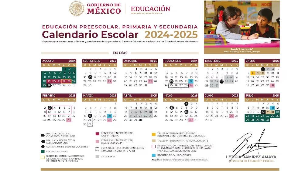 Calendario oficial de la SEP. 