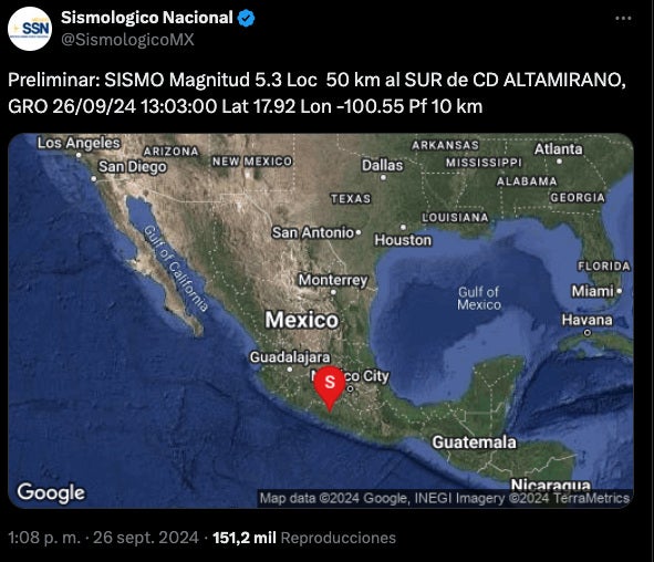 El sismo fue de 5.3, según reportes preliminares.