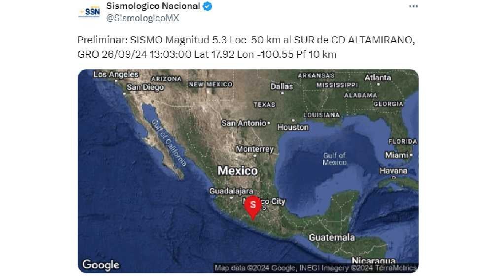 En Guerrero se originó un temblor de 5.3 grados. 