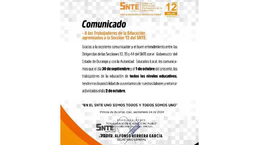 El SNTE en Durango confirmó un acuerdo con la SEP y con el gobierno estatal. 