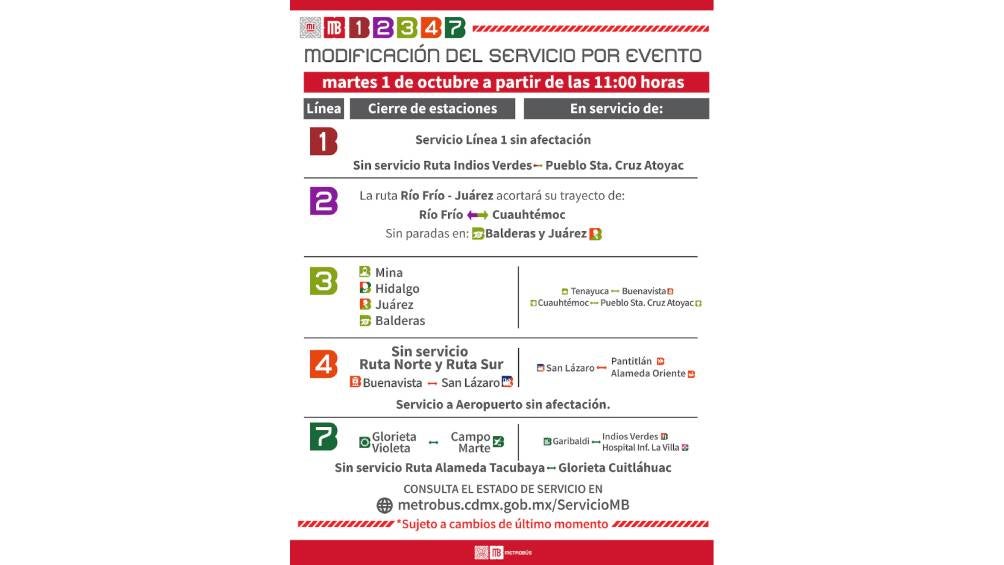 Horarios por el 1 de octubre. 