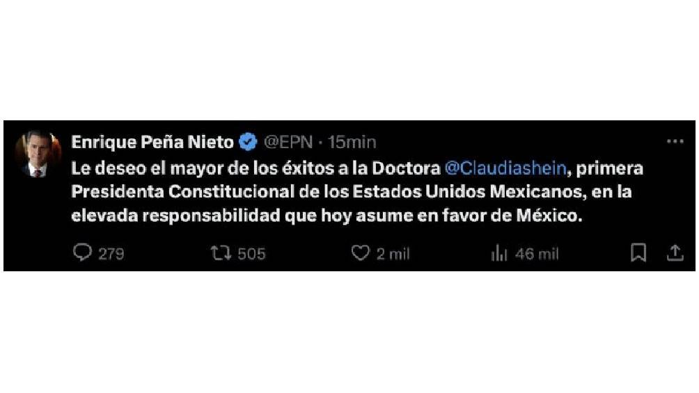 Peña Nieto mando mensaje a la doctora Sheinbaum. 