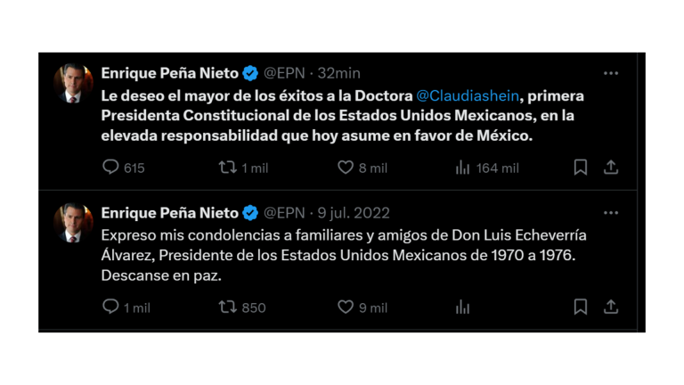 Por su parte Enrique Peña Nieto felicitó a Claudia Sheinbaum por volverse la presidenta de México