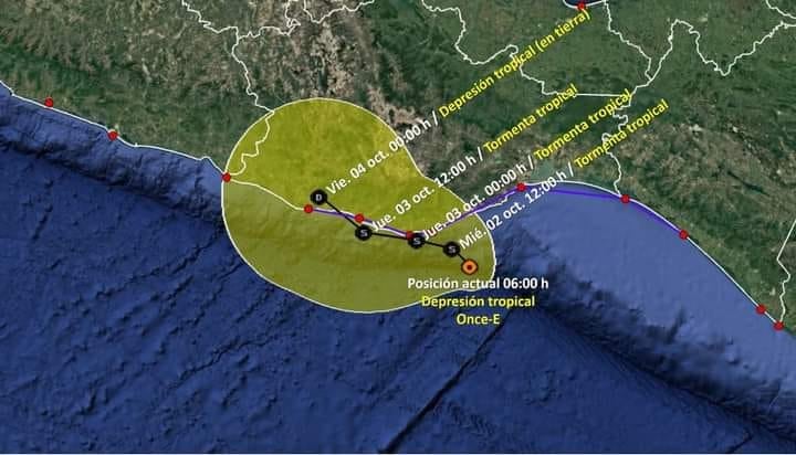 La Depresión Once-E traerá fuerte lluvias en el sur del país.