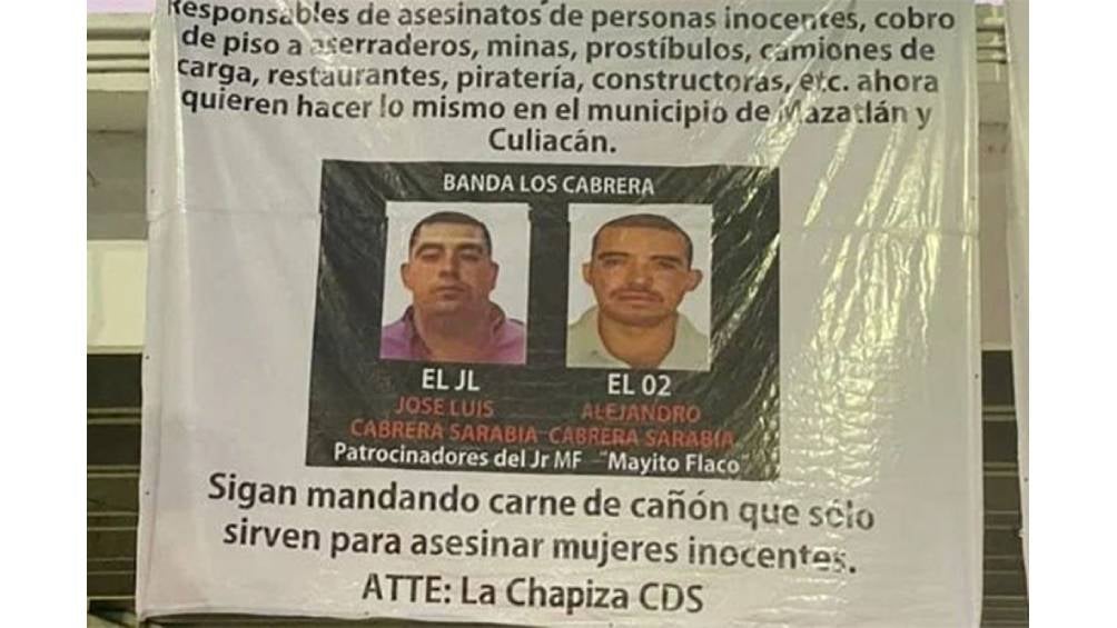 En la narcomanta se puede ver a dos supuestos líderes del grupo criminal "Los Cabrera".