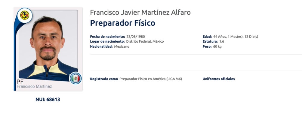 Preparador físico de América 