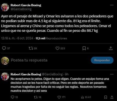 Robert García justificó la decisión 