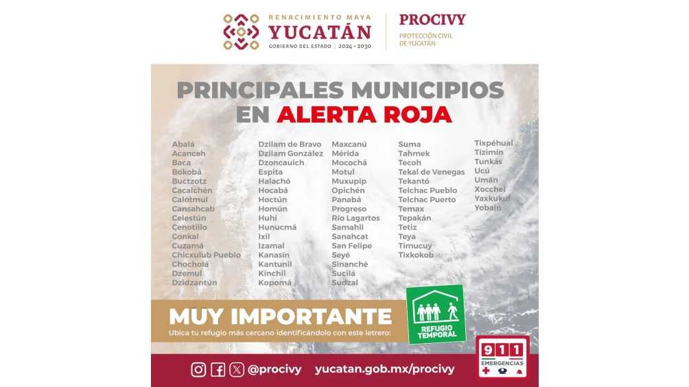 Protección Civil enlistó los municipios que están en alerta roja por el huracán. 