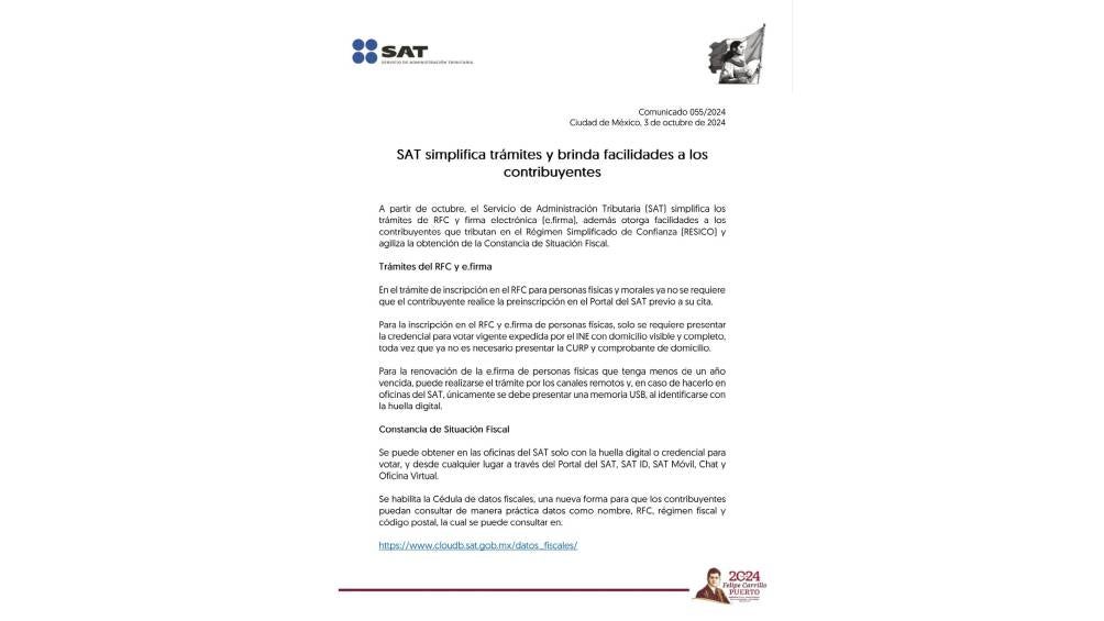 El SAT ha anunciado la simplificación de los trámites para obtener el RFC y la e.firma