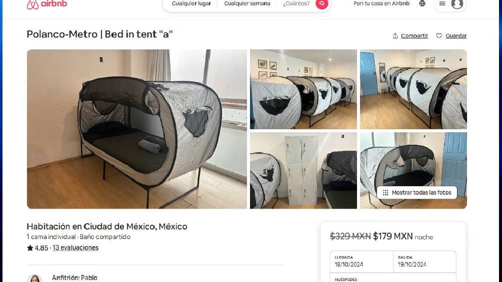 Así aparece en la página web para contratar un Airbnb en Polanco. 