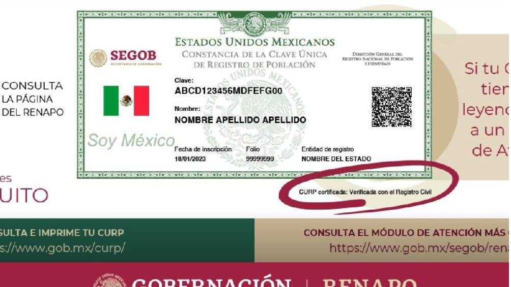 La nueva leyenda en la CURP certificada se puede leer: "CURP certificada: verificada con el registro civil"