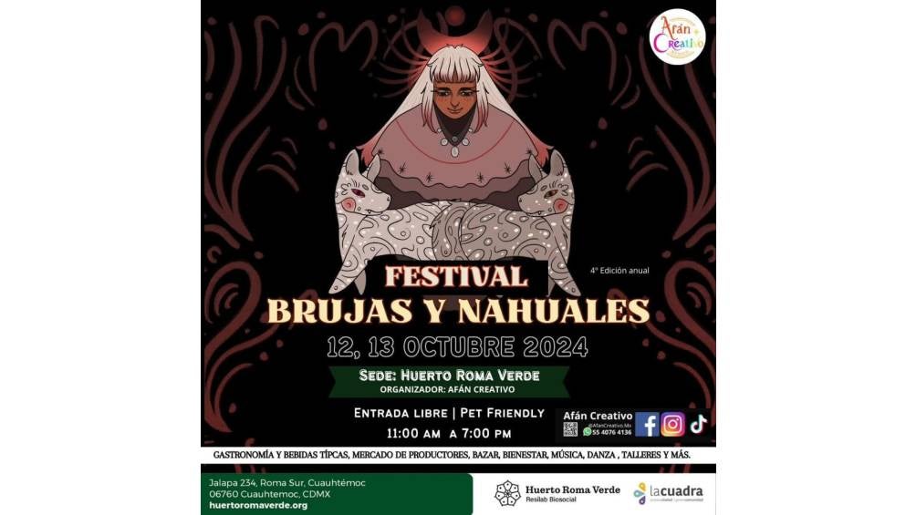 El 12 y 13 de octubre se llevará a cabo el festival de Brujas y Nahuales 2024