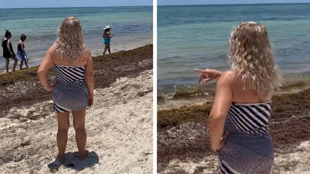 En redes se volvió viral el momento donde una mujer extranjera corre a turistas de la playa. 