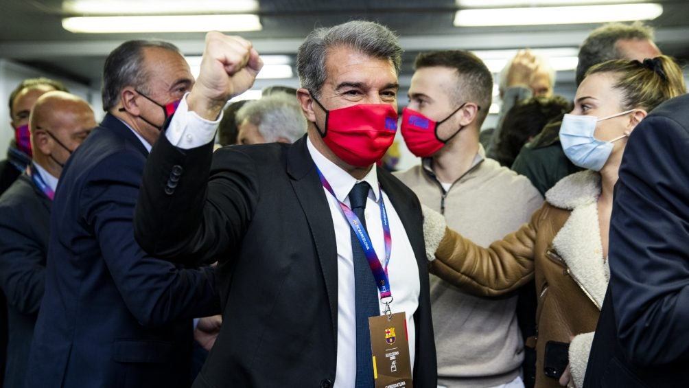 Laporta en su llegada al Barcelona