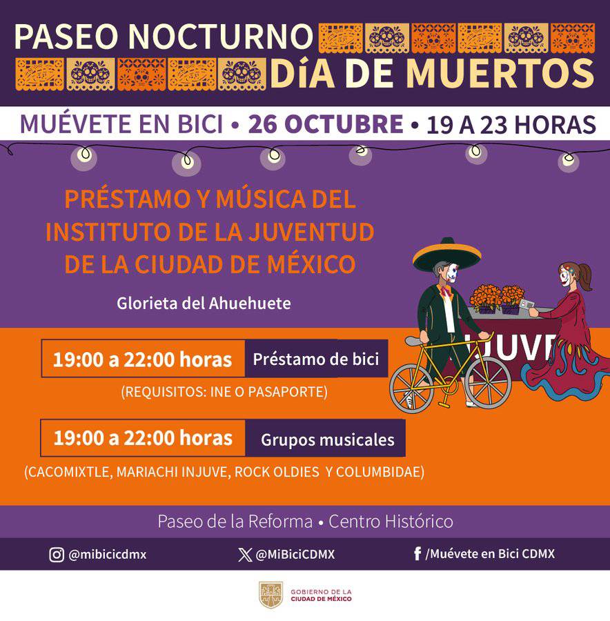 El préstamos de bicicletas será en la Glorieta del Ahuehuete.